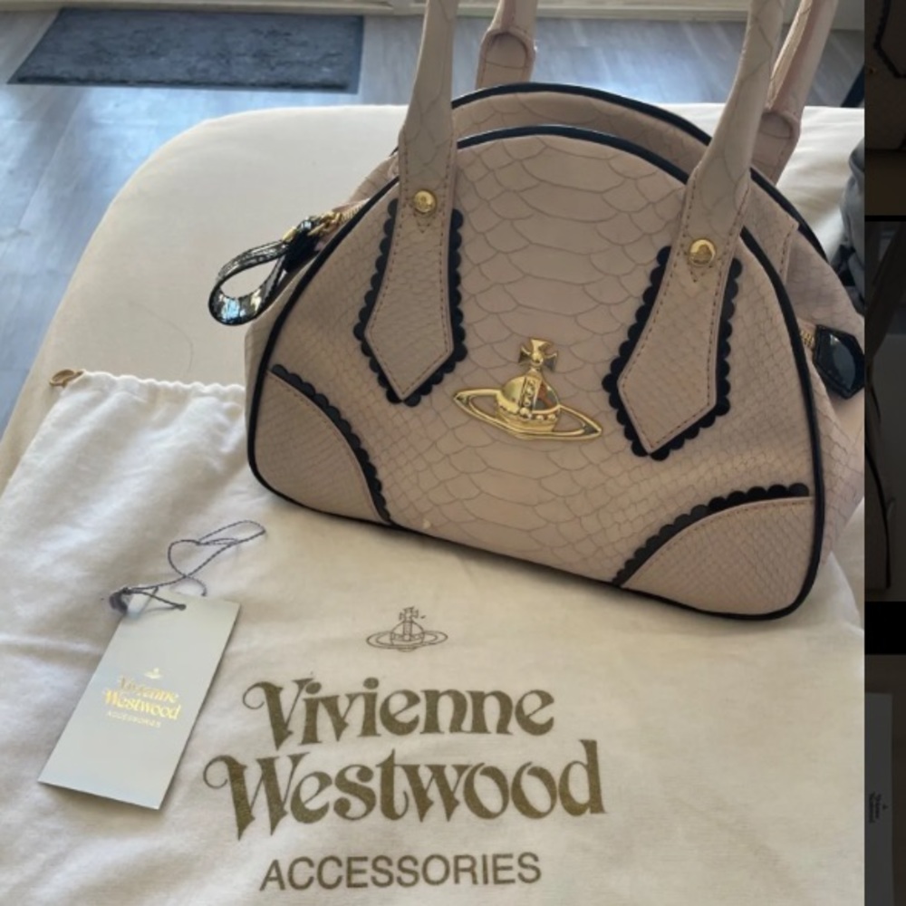 SOLD-Vintage Vivienne Westwood Yasmine Bag - Pink; Snake Print - Picture 12 of 14